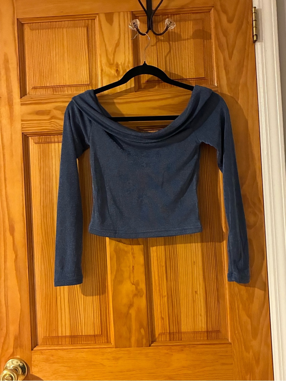 Edikted Slate Blue Off-Shoulder Long Sleeve Top